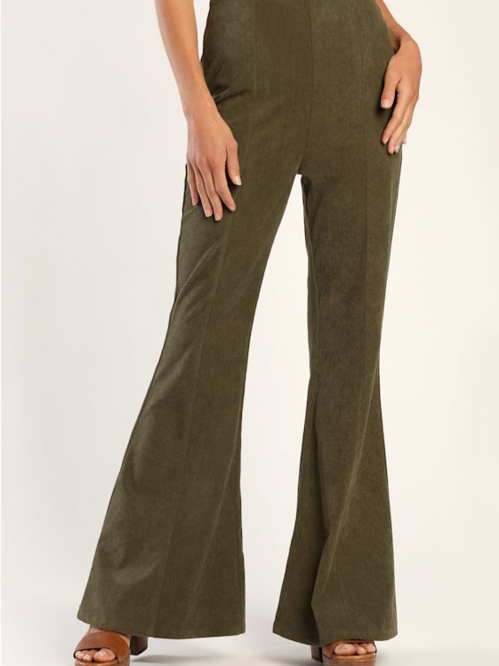 Lulu's Olive Green High-Rise Corduroy Flare Pants